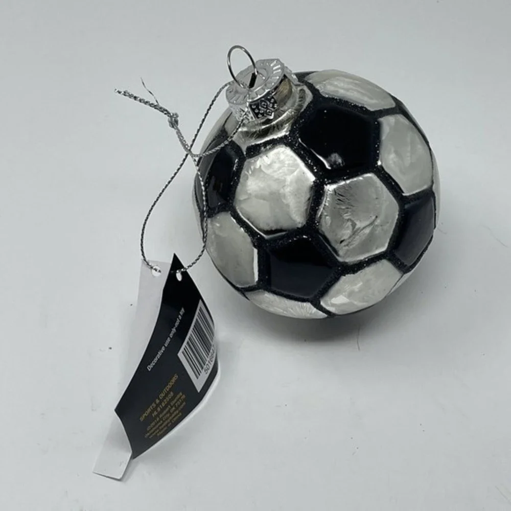 New Glass Christmas Ornament Soccer ball Black White‎ boys girls gift x-mas